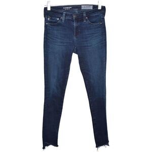 AG Adriano Goldschmied Dark Blue Legging Ankle Jeans Denim Raw Hem Size 25
